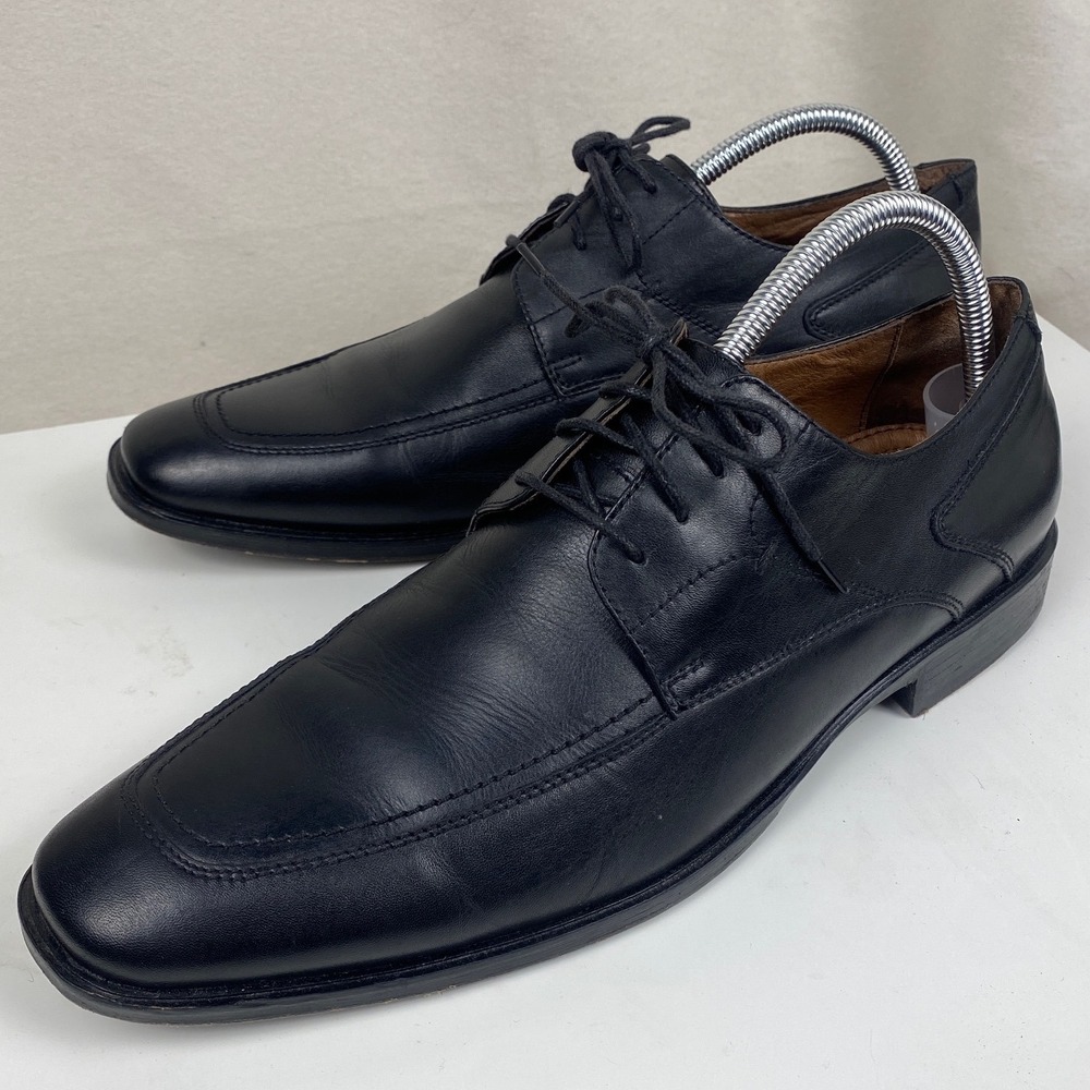 Johnston & Murphy Mens 9.5M Black Leather Apron Toe Derby Dress Shoes